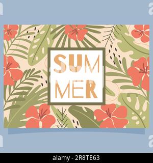 Summer card with tropical exotic background. Vector illustration Stock Vector