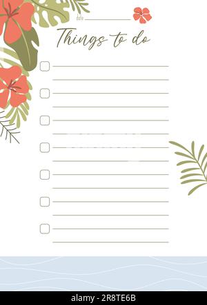 Printable to-do list concept, with tropical exotic background. Vector ...