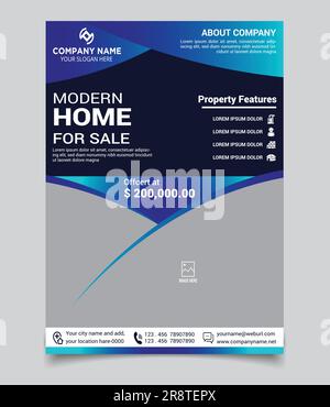 Real Estate Flyer Template Vector File. Black, Blue And Green Color Stock Vector