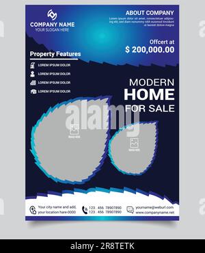Real Estate Flyer Template Vector File. Black, Blue And Green Color Stock Vector