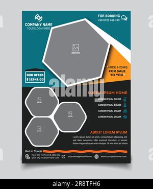 Real Estate Flyer Template Vector File. Black, Blue And Green Color Stock Vector