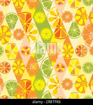 Texture bright orange summer stylish glamorous fashionable with a pattern of lemons limes oranges citrus fresh fruit vitamin tropical tasty sweet on t Stock Vector