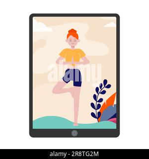 Yoga teacher giving online lesson Stock Vector
