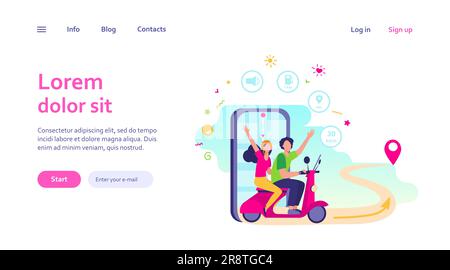 People riding scooter, using navigation app Stock Vector