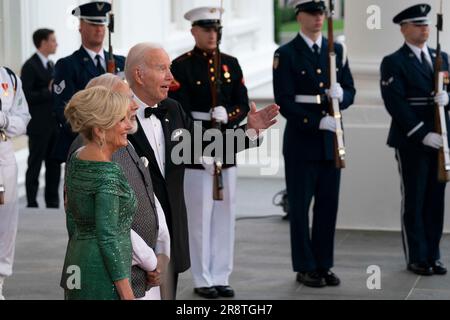 Washington, United States. 22nd June, 2023. US President Joe Biden, First Lady Jill Biden and Narendra Modi, India's prime minister, during an arrival on the North Portico of the White House ahead of a state dinner in Washington, DC, US, on Thursday, June 22, 2023. Biden and Modi announced a series of defense and commercial deals designed to improve military and economic ties between their nations during a state visit today. Photographer: Sarah Silbiger/Pool/Sipa USA Credit: Sipa USA/Alamy Live News Stock Photo