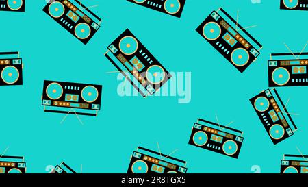 Texture pattern multi-colored seamless old retro antique vintage hipster musical audio recorder for film audio cassettes from the 80's, 90's. The back Stock Vector