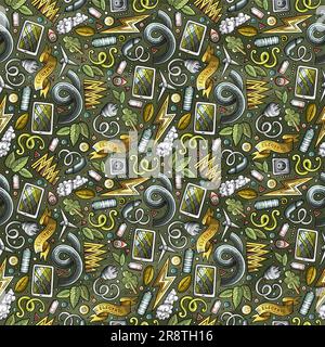 Cartoon cute doodles Electric vehicle seamless pattern Stock Vector