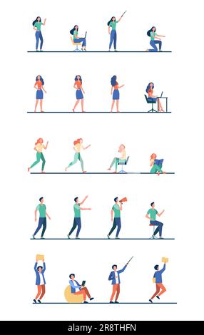 Set of cartoon people in different poses of activity Stock Vector