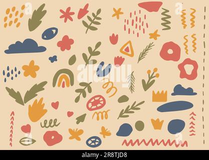 Abstracts hand drawn vector elements for surface, illustration, decoration cozy colors Stock Vector