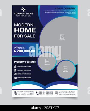 Real Estate Flyer Template Vector File. Black, Blue And Green Color Stock Vector