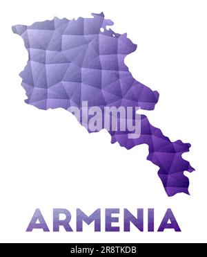 Map of Armenia. Low poly illustration of the country. Purple geometric design. Polygonal vector illustration. Stock Vector