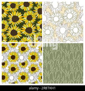 Cute sunflower decor for surface decoration. Hand drawn floral vector elements Stock Vector