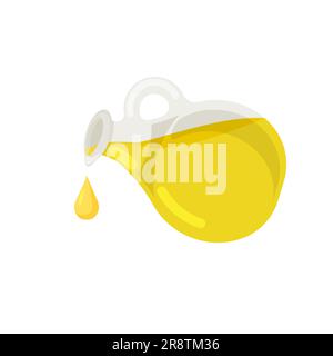 Olive oil is dropping from the glass bottle. Design element for menu, label, packaging isolated on white backgound. Vector illustration. Stock Vector