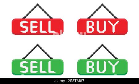 Buy and Sell hanging sign. store sign template in pixel art. vector illustration Stock Vector