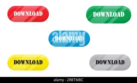Download button in different colors. vector illustration isolated on white background Stock Vector
