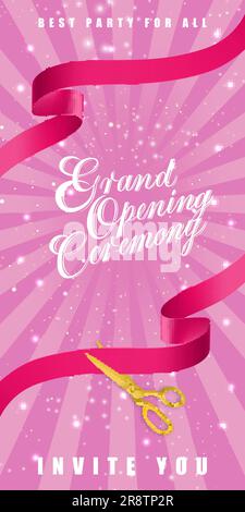 Grand opening banner with confetti and cutting rib