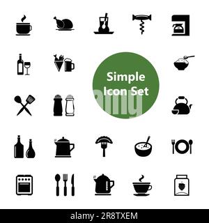 Kitchen tools icon set. Electric appliances, utensils, cutlery and kitchenware Stock Vector