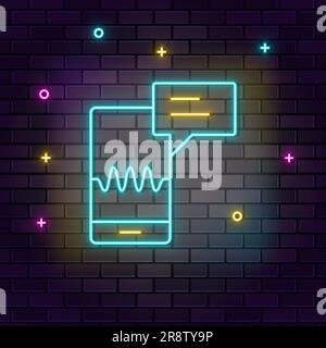 Reply, mobile, signal icon , neon on wall. Dark background brick wall neon icon. Stock Vector