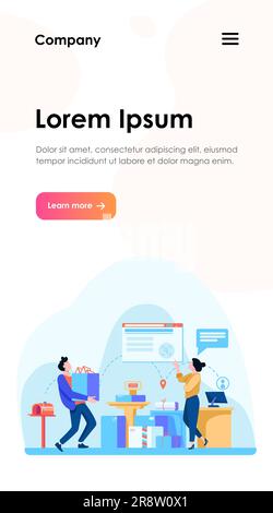 People working at post office flat vector illustration Stock Vector