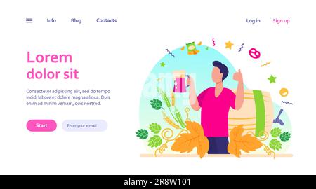 Happy man drinking cold beer with snacks Stock Vector