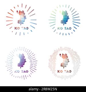 Ko Tao low poly sunburst set. Logo of island in geometric polygonal style. Vector illustration. Stock Vector