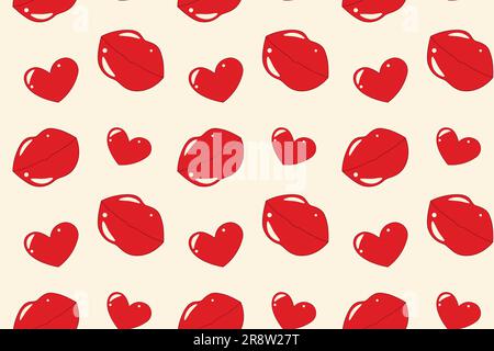 Endless Pattern of hearts in and lips cartoon style in trendy hues. Vector. Isolate. Valentines day. Good for wrapping, wallpaper, banner, brochure, g Stock Vector