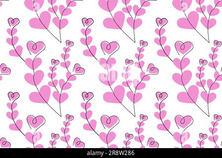 Seamless pattern of abstract images of branches in the shape of a heart in trendy shades. Line Art design. Vector. EPS. Isolate. Good for poster, bann Stock Vector
