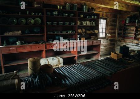 interiors in Fort William Historical Park, aboriginal village, Thunder Bay, Ontario, Canada. High quality photo Stock Photo