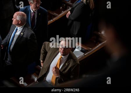 Washington, Vereinigte Staaten. 22nd June, 2023. United States Representative George Santos (Republican of New York) arrives for Prime Minister of India Narendra Modiâs speech to a Joint address to Congress at the US Capitol in Washington, DC, Thursday, June 22, 2023. Credit: Rod Lamkey/CNP/dpa/Alamy Live News Stock Photo