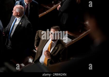 Washington, Vereinigte Staaten. 22nd June, 2023. United States Representative George Santos (Republican of New York) arrives for Prime Minister of India Narendra Modiâs speech to a Joint address to Congress at the US Capitol in Washington, DC, Thursday, June 22, 2023. Credit: Rod Lamkey/CNP/dpa/Alamy Live News Stock Photo