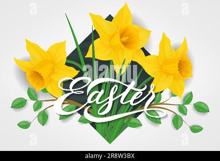 Easter Lettering with Daffodils Stock Vector