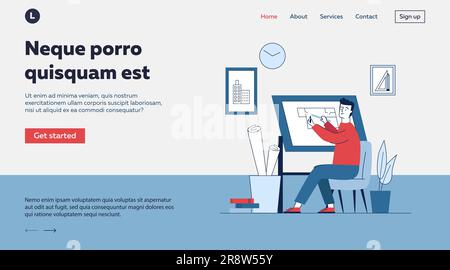Architect working on plan at drawing board Stock Vector