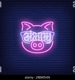 Cute cartoon pink pig in sunglasses Stock Vector