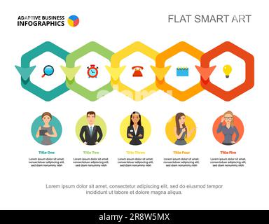 Five hexagons process chart template Stock Vector