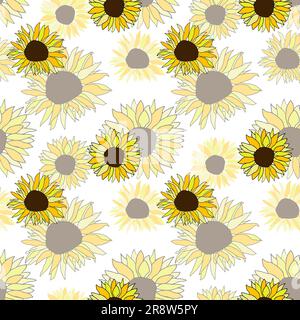 Sunflower head flower seamless pattern for textile or surface. Vector background Stock Vector