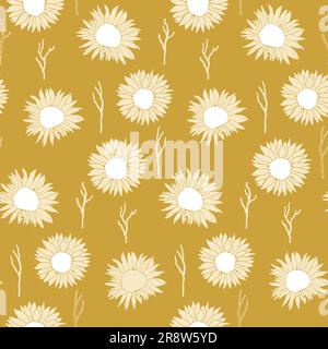 Sunflower head flower seamless pattern for textile or surface. Vector background Stock Vector
