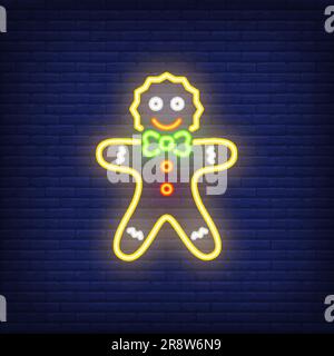 Gingerbread man neon cartoon character Stock Vector
