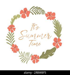 It's summer time floral foliage wreath. Vector illustration Stock Vector
