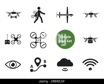 Drones Simple Icons Set Stock Vector