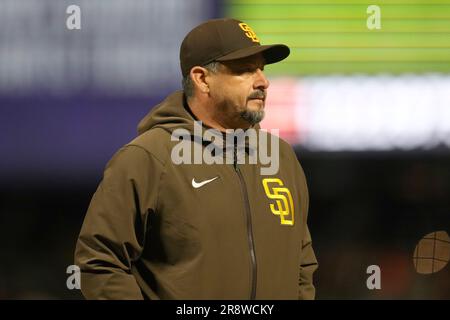 San Diego Padres pitching coach Ruben Niebla walks back to the dugout  during a baseball game against the Pittsburgh Pirates Tuesday, July 25,  2023, in San Diego. (AP Photo/Derrick Tuskan Stock Photo 