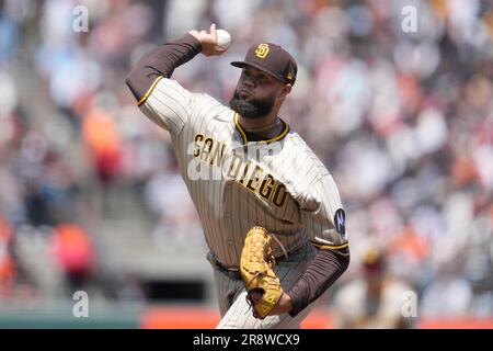 July 20, 2023, TORONTO, ON, CAN: San Diego Padres relief pitcher Luis Garcia  react after hitting