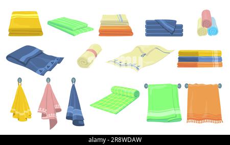 Bath and kitchen towels flat icon kit Stock Vector