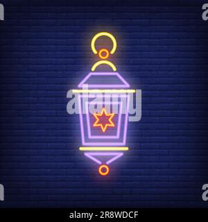 Traditional lantern neon sign Stock Vector