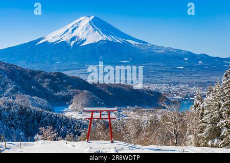 Torii gate of Kawaguchi Sengen Shrine and Mt. Stock Photo