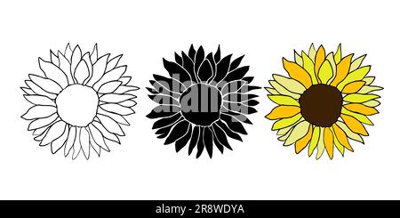 Cute sunflower decor for surface decoration. Hand drawn floral vector elements Stock Vector