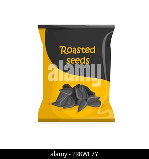 Roasted sunflower seeds. Product packaging design. Template or mockup. Vector illustration in a trendy flat style isolated on white backgound. Stock Vector