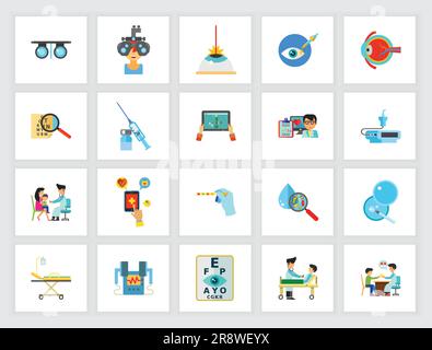 Medical procedures and treatment concept. Flat icon set Stock Vector