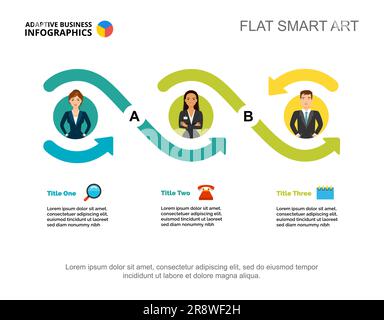 Three workers options process chart template for presentation Stock Vector