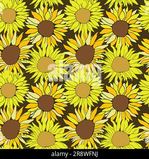 Sunflower head flower seamless pattern for textile or surface. Vector background Stock Vector