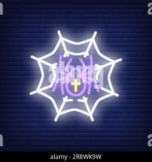 Spider on web neon sign Stock Vector